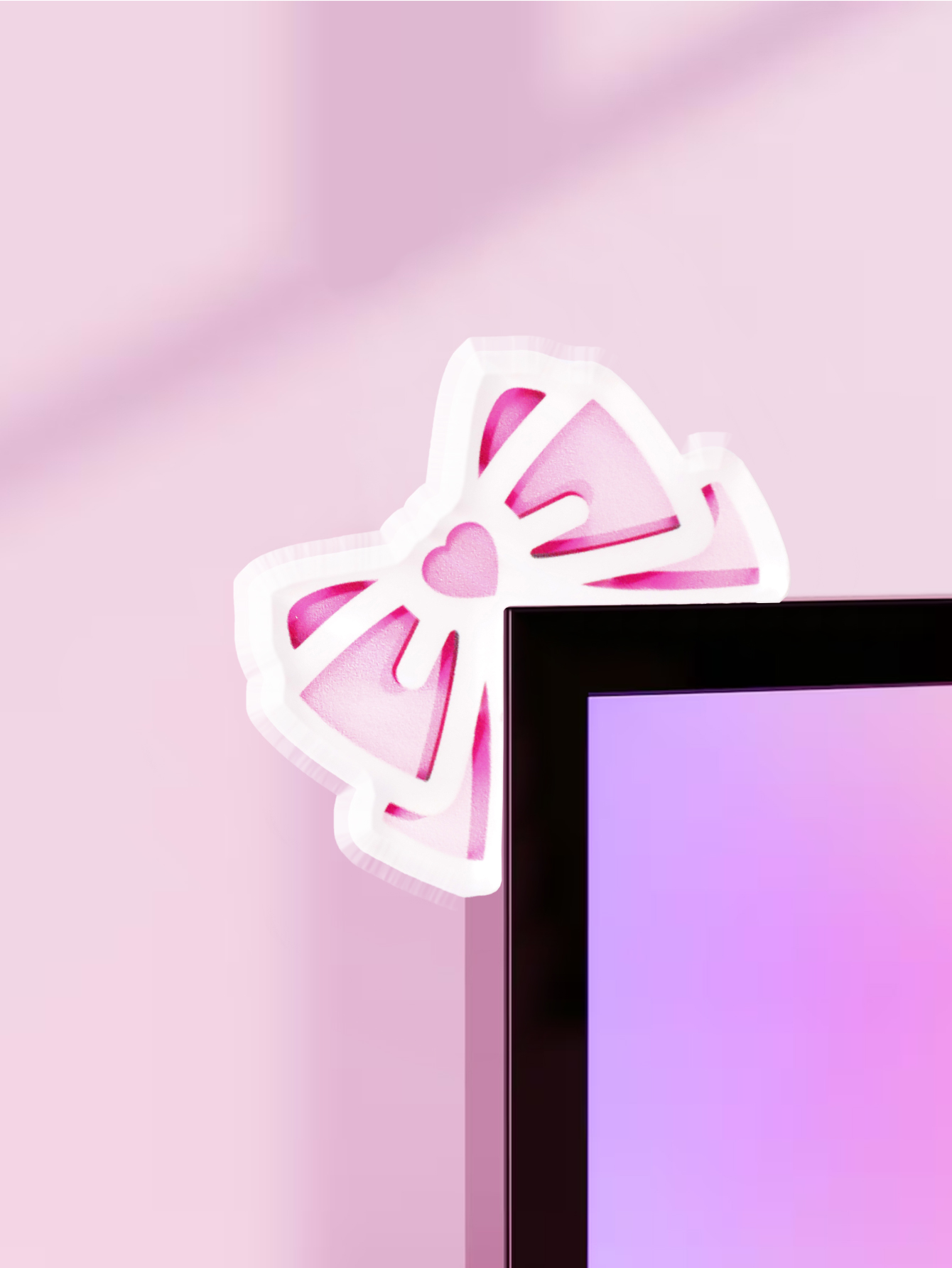 Office Technologies - かわいいリボンモニター装飾、ピンクのアクリル製リボン、PCアクセサリー、ゲーム環境、モニター、家庭用オフィス、ギフトに最適なキュートなデスクトップ装飾。